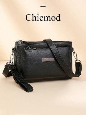 Multifunctional Solid Color Shoulder Bag For Women, Waterproof Crossbody Purse Business Casual Storage Bag, School Commuting Messenger Bag, Black Briefcase For Daily Use, Travel Satchel Bags Multiple Compartments Holiday Gift