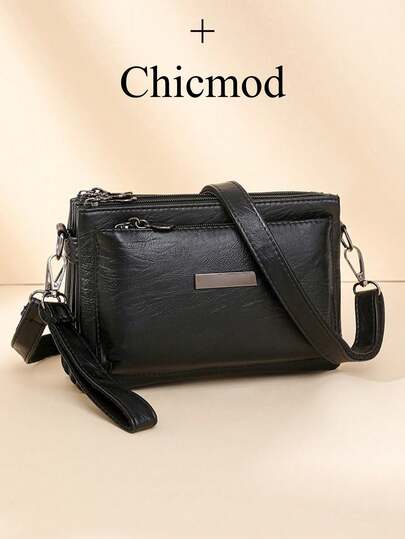 Women's Multifunctional Solid Color Shoulder Bag, Waterproof Crossbody Bag, Business Casual Organizer Bag, Commuter Student Bag, Black Briefcase, Daily Use, Travel Multi-Compartment Handbag, Holiday Gift