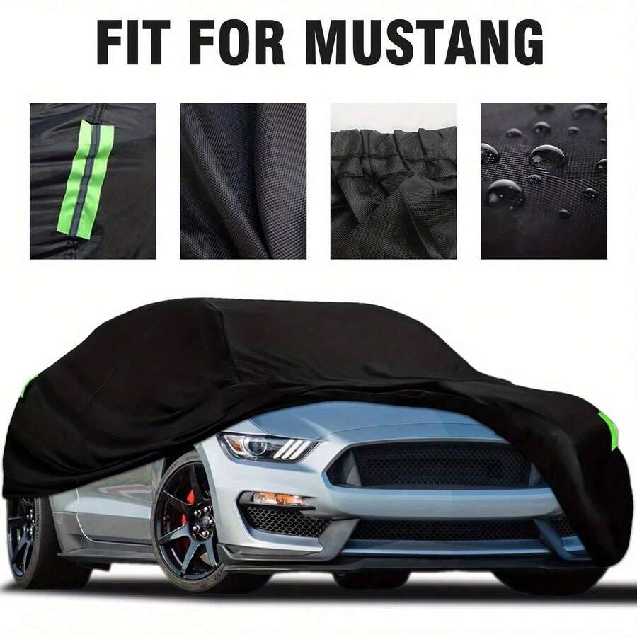 210T Car Cover With Reflective Strips, High-Quality Anti-Scratch Material, Waterproof, Snow-Proof, Dust-Proof, Easy Installation, Provides All-Weather Protection For Your Beloved Vehicle - Black - View 1