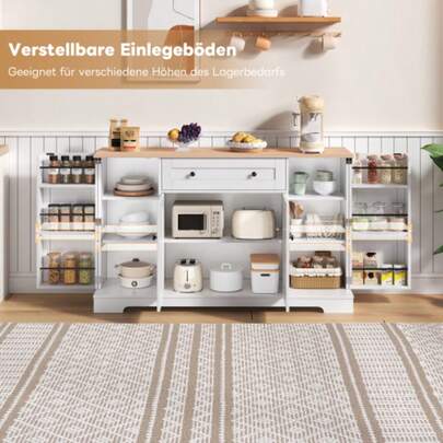 Multifunctional Kitchen Buffet – 138 Cm Sideboard With Schublade, Regaltüren & Verstellbaren Einlegeböden – Modernes Design Mit Kippschutz, Ideal For Kitchen, Wohnzimmer & Schlafzimmer
