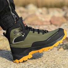 Men's Steel Toe Shoes Waterproof Soft Durable Work Boots Indestructible Comfortable Work Boots Anti-Slip Work Shoes Women's Work Shoes - 軍綠色 - 查看 3