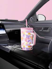 Meoky 40oz Tumbler with Handle and Straw, Insulated Cup, Vacuum Insulated Water Bottle, Tumbler with Lid and Straw, Insulated Stainless Steel Travel Mug, 100% Leak-proof, Keeps Cold for 34 Hours or Hot for 10 Houtterurs (Light pfly butterurs) - 粉色 - 查看 8