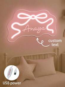 Customized Cute Butterfly Neon Sign Plaque, Pink, Size: 24cm*14cm, Personalized Graduation, Birthday, Christmas Decor Gift - Dấu hiệu Bow Neo 1 - Xem 1