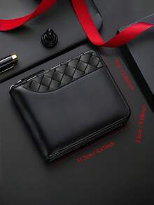 男士奢华仿皮钱包，压纹顶部，光滑黑色仿皮主体，拉链封口，多个卡槽，大容量，缝线设计——送给父亲、丈夫或兄弟的完美礼物 - 彩色 - 查看 11