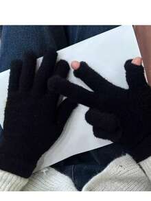 1 Pair Unisex Solid Color Casual Soft Elastic Touchscreen Gloves, Warm And Windproof, Suitable For Office, Touchscreen, Writing For Students, Autumn/Winter - Multicolor - View 8