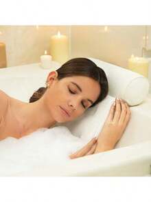3D Contoured Bath Pillow, With 6 Suction Cups, Waterproof & Anti-Slip, Machine Washable, Thick & Comfortable Design For Relaxation