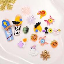100Pcs Halloween Nail Charms And Gems Resin Black Bat Nail Rhinestones Horror Halloween Bats Nail Jewelry Flat Back Holiday Nail Art Charms For Women Party Nail Decorations - 多色-3 - 查看 6