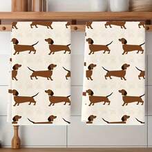 2pcs Funny Sausage Dog Design Kitchen Towels, Dish Cloths, Hand Towels, Kitchen Decor Towels, Neighbor Gifts, Housewarming Gifts For Friends, Mother's Day Gifts, Birthday Gifts For Friends - Multicolor - View 3