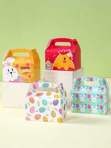 4个迷你复活节礼盒，可爱兔子和彩色彩蛋设计，带提手，礼品包装盒，复活节装饰品，复活节纸盒，节日派对礼物，复活节快乐装饰，复活节礼物，复活节餐桌装饰，复活节派对用品，寻蛋派对用品，派对装饰品 - 彩色 - 查看 2