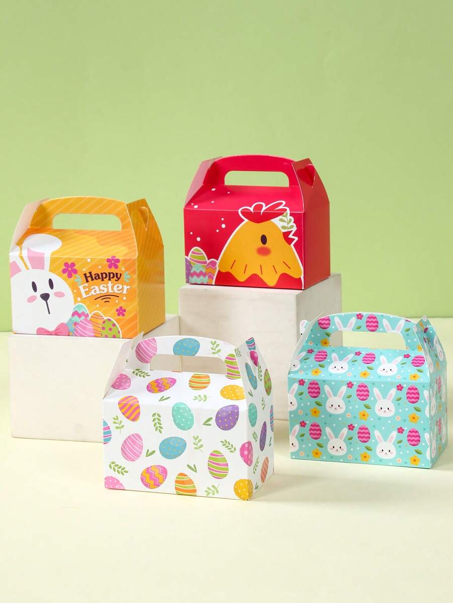 4个迷你复活节礼盒，可爱兔子和彩色彩蛋设计，带提手，礼品包装盒，复活节装饰品，复活节纸盒，节日派对礼物，复活节快乐装饰，复活节礼物，复活节餐桌装饰，复活节派对用品，寻蛋派对用品，派对装饰品