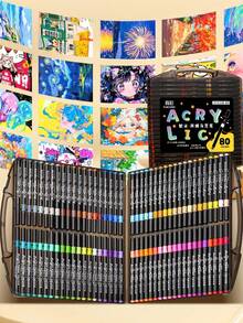 80pcs Black Acrylic Marker Pen Set, No Need To Soak Paper For Painting, Art Collection, DIY Graffiti Pen, Colorful Watercolor Marker Pen Set, Waterproof Large Capacity Colored Pens, Elegant Gift For Students, Back To School Supplies - Multicolor - View 1