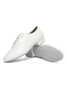 Men's Latin Dance Shoes, Professional Stage Performance Ballroom Modern Dance Shoes, Soft Bottom White PU Leather Indoor Floor Training Sports Shoes (Please Select One Size Larger If You Have Wide Or Fat Feet) - White - View 4