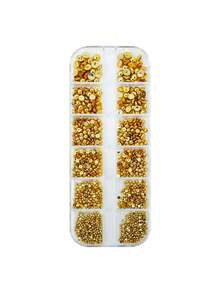 1pc12-Grid Mixed Gold Semi-Circular Faux Pearls Of Different Sizes DIY Nail Art Decoration Accessories Nails Nail Supplies Nail Charms - Gold - View 4