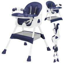 Piorlado Adjustable Height Children's High Chair  Portable Foldable Baby High Chair With Large Antislip Pad & Toy Rack Easy To Clean Feeding For Babies Infants Toddlers - 藍色 - 查看 1