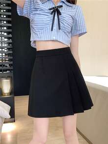 New Women's Spring/Autumn Skirt, Korean Style, Pleated, Slim, Mini Skirt, Versatile A-Line Skirt - Black - View 1