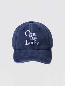 1 pieza Gorra de béisbol bordada "One Day Lucky" para hombres, estilo americano versátil y retro de ala ancha, streetwear de alta gama - A - Ver 2