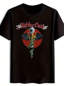 Una camiseta de manga corta con estampado de banda de rock, top de poliéster de verano con cuello redondo para mujeres, incluye elementos de KORN,úsica, canciones de rock, bandas de heavy metal, bandas punk, letras de AC-, letras de, elementos de hierro, Maiden, Green, LINKIN, Guns, KISS,, Grammy y ropa para hombres. - Negro - Ver 8