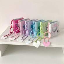 Bonuci 1 心形蝴蝶结 2 英寸迷你相册，情人节照片收纳相册带钥匙扣，口袋相册钥匙扣，适合作为情人节照片礼物、婚礼照片、钥匙扣相册、包包挂饰，可收纳人像照、证件照，透明照片收纳相册，可爱礼物 - 彩色 - 查看 2