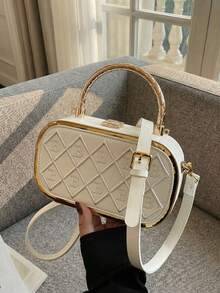 Bolso de mano para mujer, de gran capacidad, estilo retro, bolso de motocicleta, estilo coreano, bolso de nicho para ir al trabajo, bolso de hombro/cruzado/tote de moda - Beis - Ver 3