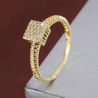 1枚几何镂空设计立方氧化锆镶嵌女式戒指