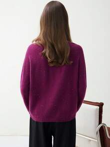 Women's Solid Color Cashmere Sweater, Loose Fit Round Neck Long Sleeve Knit Top, Suitable For Spring And Valentine's Day