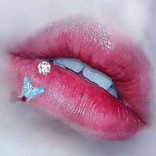 1 Piece Soft Clay Ball Lip Ring Personality Cool Punk Butterfly  Horseshoe Ring Lip Stud Nose Ring Piercing - 拉絲藍蝴蝶 - 查看 10