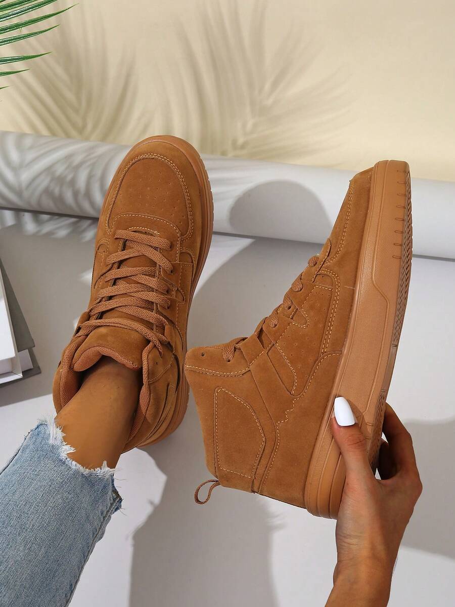 Women's Retro Style Sneakers, Thick Sole Design, Breathable Material, Casual Wear & Versatile For Everyday Outings - Brown - View 1