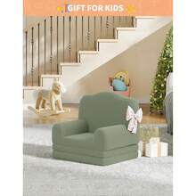 Silla de sofá para niños, con Funda Lavable, diseño de Corona, cómoda Silla de Lectura para niños, sofá Cama Plegable para Sala de Juegos, guardería, niñas y niños, Verde - Verde - Ver 3