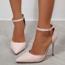 Women's Elegant Pointed Toe Stiletto Heels – Ankle Strap & Cutout Side Dress Pumps For Wedding, Party, Office & Daily Wear - Hồng - Xem 7