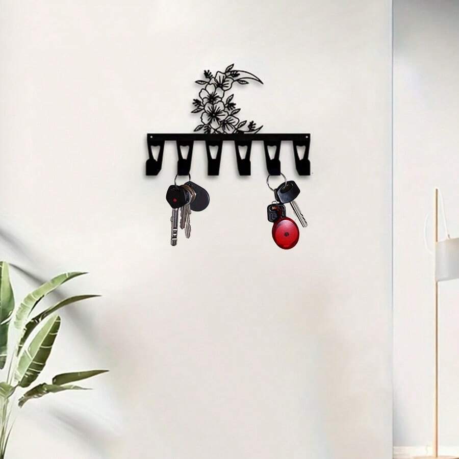 CIFbuy Wall Sculpture 1 Simple Flower Key Hanger, Metal Wall Art, Key Sorting Rack With 6 Hooks, Simple Flower Key Hooks, Iron Craftsmanship, Suitable For Room Decor,Wall Decor