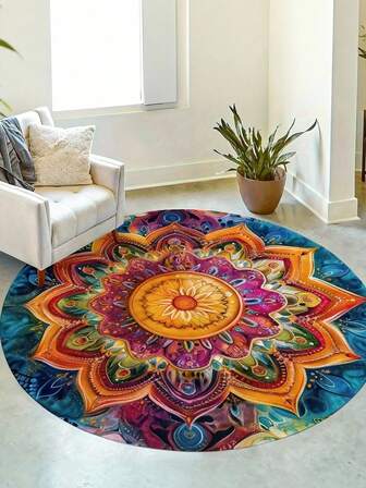 1pc Soft Round Rug, Colorful Bohemian Style, Non-Slip, Easy To Clean, Suitable For Bedroom, Living Room, Study, Foyer, Game Room, Dining Room, Great For Holiday Decoration, Washable Non-Slip Decorative Rug, Living Room Rug, Round Rug, Indoor Rug, Colorful Round Rug, Living Room Carpet, Bedroom Rug, Bedside Rug, Living Room Decor, Home Decor, Bedroom Decor