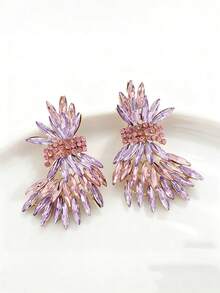 1 Pair Crystal Leaf Exaggerated Luxury Wedding Earrings, Rhinestone Glamorous Party & Daily Wear Jewelry Gift For Women - Flower Crystal Marquise Curved Earrings - View 15