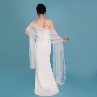 1pc 3 Meters Long Minimalist Sheer Scarf, Versatile For Wedding, Photography, Formal Wear, Parties, Daily Outfit