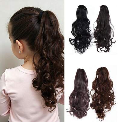 Children's Curly Hair With Synthetic Wig Short Ponytail Curling Short Natural Hair Claw Clip Pear Flower Roll Low Braid Hair Extension Suitable For Children's Daily Wear And Holidays