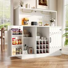 Sideboard (120 X 40 X 120 Cm), Modern Minimalist Design, Elegant Holzmaserung, Weinglasregal, Mehrschichtiger Stauraum, Elegantes White Mit Schwarzem Dekor, Trennwand - White - View 4