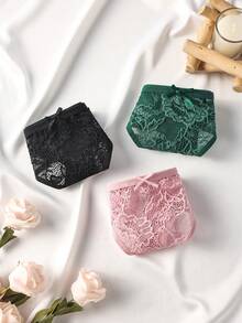 3pcs/Set Women's Romantic Sexy Lace Bow Thong Seamless Stretch Panties - Multicolor - View 6