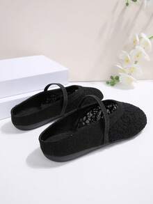 Women's New Black & Beige Retro Casual Elegant College Style Embroidered Flat Soft Bottom Elastic Band Sandals, Beige Fashion Versatile Lightweight Slide Sandals - Black - View 8