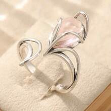 复古浅粉色图案开口戒指，银色金属个性戒指，女士时尚饰品 - R1944-1 - 查看 7