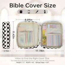 Bible Cover Case For Women Grils, Preppy Bible Bag With Adjustable Shoulder Strap, Waterproof Bible Carrying Tote Bags Holder For Bible Study Supplies Accessories & Christian Gifts - 綠色格子 - 查看 5