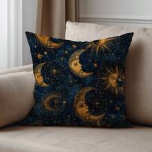 1 Stück Galaxy Gold Mond Sonne Stern Muster Kissenbezug, einseitiger Muster, weiches Pfirsich-Samt Material, 40*40/45*45/50*50 cm Kissenbezug geeignet für Heim-Innenraum, Wohnzimmer Dekoration, Party Dekoration, Feiertags-Sofa Dekoration Kissenbezug Geschenk, ohne Kissenfüllung - Verschiedenfarbig - Übersicht 1