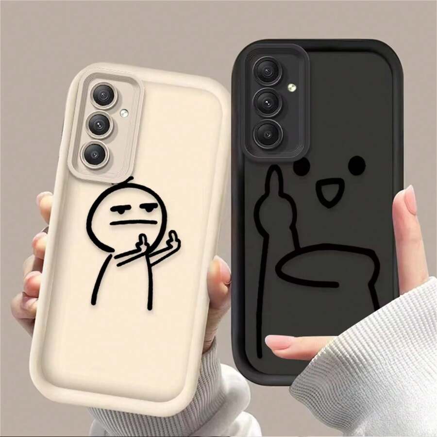 1pc Cartoon Funny Despise Gesture Phone Case For Samsung Galaxy A14 A15 5G S21 S22 S23 S24 S25 FE Plus Ultra A25 A35 A52 A53 A54 A55 - 黑色 - 查看 1