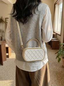 Bolso de mano para mujer, de gran capacidad, estilo retro, bolso de motocicleta, estilo coreano, bolso de nicho para ir al trabajo, bolso de hombro/cruzado/tote de moda - Beis - Ver 6