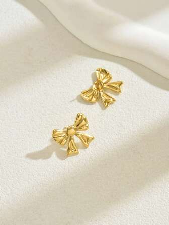 1 par de pendientes de acero inoxidable con lazo de moda, accesorios diarios para mujeres