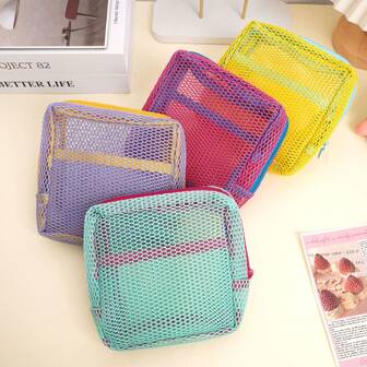 A Multi-Color, Large-Capacity, Multi-Purpose Mesh Square Makeup Bag. This Multi-Functional Storage Bag For Office Keys, Headphones, Coins, Lipsticks, Hair Clips, Hair Bands, Etc., Is Suitable For Storing Makeup Products During Outdoor Trips. It Can Also Store Cosmetics When Swimming (Without Wristband Design)