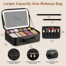 15''X11'' Large Capacity Makeup Bag With LED Mirror, Professional Makeup Case Organizer With 3 Color Light Adjustable Brightness, Travel Make Up Cosmetic Case With Detachable Dividers & Shoulder Strap - Black - View 5