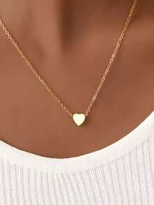 VJS 1 pezzo Collana semplice a forma di cuore in acciaio inossidabile 304, design regalo romantico adatto per uso quotidiano, gioiello per tutte le stagioni - Oro giallo - Visualizzare 6