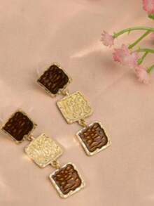 1 Pair New Chinese Style Palace Geometric Colorful Block Casual Elegant Personalized Earrings, Autumn/Winter - Square Geometric Earrings - View 4