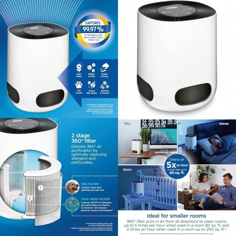PZW Clorox™ Purificador de Aire de Mesa HEPA Captura 99.97% de Alérgenos Reduce Virus y Bacterias Ideal para Habitaciones Pequeñas2537 - Blanco - Ver 1