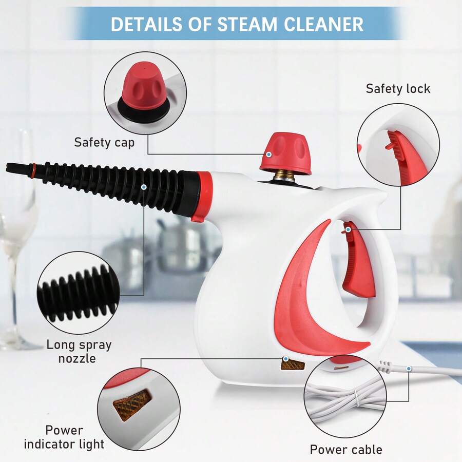 Handheld Steam Cleaner 1050W High Temperature Pressurized Steam Cleaning Machine with 9PCS Accessory Portable Multifunction Steamer for Kitchen Sofa Bathroom Car Window - Naranja - Ver 1