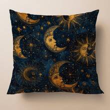 1 Stück Galaxy Gold Mond Sonne Stern Muster Kissenbezug, einseitiger Muster, weiches Pfirsich-Samt Material, 40*40/45*45/50*50 cm Kissenbezug geeignet für Heim-Innenraum, Wohnzimmer Dekoration, Party Dekoration, Feiertags-Sofa Dekoration Kissenbezug Geschenk, ohne Kissenfüllung - Verschiedenfarbig - Übersicht 8